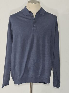 Tommy Bahama Mens XL Long Sleeve Silk Blend Knit Polo Sweater Blue Luxury